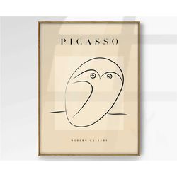 picasso print, owl line art, picasso line art poster, pablo picasso exhibition print, animal wall art, modern gallery pr