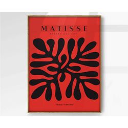 henri matisse poster, abstract flower art poster, modern artwork, minimalist wall art, black and red poster, art lover g