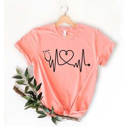 stethoscope heart shirt, valentines day nurse gift, nurse shirt, doctor shirt, personalized nurse stethoscope shirt, nur