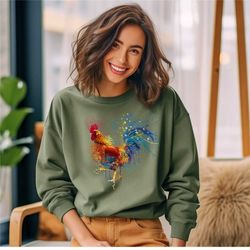 rooster sweatshirt, watercolor chicken tee shirt, chicken mom tee, cute chicken shirt, shirt for farmer, chicken lover g