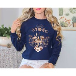 mushroom sweatshirt moon phases shirt, spiritual women's aesthetic sweatshirt trendy hoodie for her