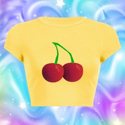 kawaii polka cherry graphic cute y2k crop tops 90s graphic tees women o-neck short sleeve slim baby tee 2000s trending s