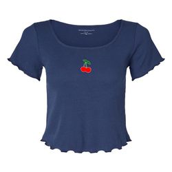 cute summer cherry embroidered cherries fruit crop top tee women's t-shirt & tank 80s 90s aesthetic girl cropped