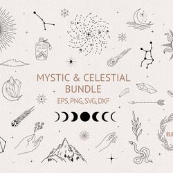 hand drawn mystic and celestial bundle svg, magic svg, moon phase svg