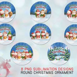 christmas snowman family round ornament bundle png sublimation template, christmas family ornaments png sublimation desi