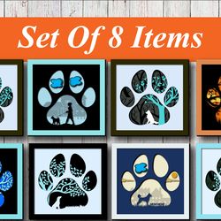 layered 3d dog paw print bundle svg, animal svg, dog svg, dog paw svg file digital