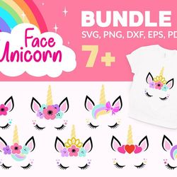 7 unicorn face bundle svg, trending svg, unicorn face svg file digital