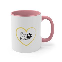 yellow heart dog mom - accent coffee mug, 11oz