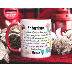 personalised male teacher thank you gift, teacher mug with name, teacher appreciation gift, end of term gift, nursery te