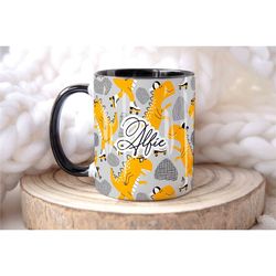 dinosaur personalised name mug, personalised mug, custom name cup, coffee cup gift for him, childrens mug son teenager c