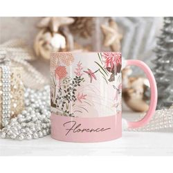 pink personalised name mug, dragonfly personalised mug custom name cup, coffee cup gift for her, valentines gift, sister