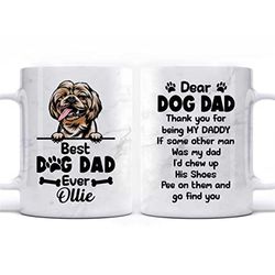 personalized best dog dad ever coffee mug, custom dog name mug gift, christmas gift for dog lovers, dear dog dad mug, xm