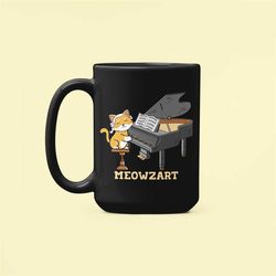 piano cat gifts, cat piano mug, meowzart mug, piano lover gift, cat lover coffee mug, funny cat pun, cat joke, cute cat