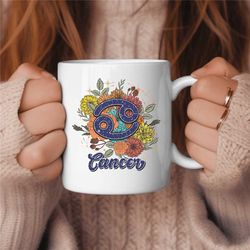 cancer coffee mug, zodiac birthday gift for her, horoscope ceramic mug