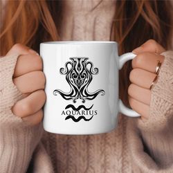 aquarius coffee mug, zodiac birthday gift for her, horoscope ceramic mug
