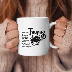 taurus coffee mug, zodiac birthday gift for her, horoscope ceramic mug
