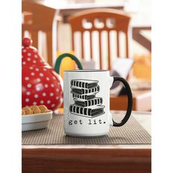 get lit book mug, literature gifts, funny book lover coffee cup, english teacher gifts, lit teacher gifts, literary crit