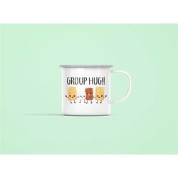 group hug smore mug, funny camping mug, enamel coffee cup, funny smore tea cup, chocolate marshmallow cracker, camping h