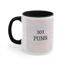 funny pun mug, 101 dad jokes, pun lover gift, 101 puns mug, funny gift, dad joke mug, father's day gift, bad dad jokes,