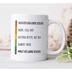 world's best graphic designer mug, funny scale saying, artist birthday, coworker, office, creative profession, husband,
