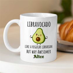 personalized librarian mug, avocado, custom gift for library staff, bookworms, reader, coworker, birthday, appreciation,