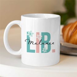 custom 'lib.' librarian mug, personalized gift for library staff, cup for bookworms, readers name, coworker, birthday, a