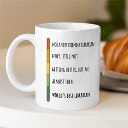 funny librarian mug, vertical scale, gift for library staff, cup for bookworms, reader, coworker, birthday, appreciation