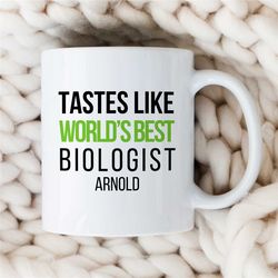 personalized 'world's best biologist' mug, custom gift for bio graduate, science teacher, for men & women, professor app