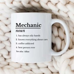 custom mechanic definition mug, personalized gift for gearhead, car lover dad, for him, motorbike & automotive mechanic,