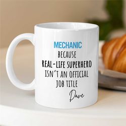 personalized mechanic mug, real-life superhero jon title, custom gift for gearhead, car lover dad, for him, motorbike &