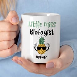 custom 'little miss biologist' mug, personalized gift for bio graduate, cool pineapple, science teacher, men & women, pr