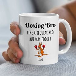 personalized 'boxing bro' mug, custom gift for boxing fan, kangaroo, coach appreciation, husband, office, brother, fight