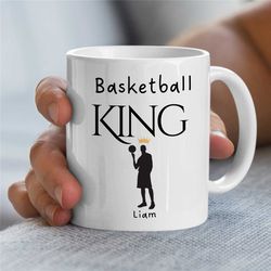 personalized 'basketball king' mug, custom sports gift, unqiue fan gift, boy, men, birthday present, for nephew, for her