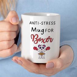 boxing mug, panda gift for boxing fan, animal with champion belt and gloves, coach appreciation, husband, office cup, fi