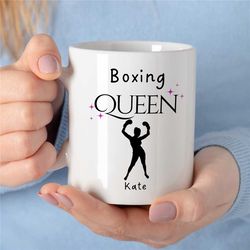 personalized 'boxing queen' mug, custom name gift for boxing fan, coach appreciation, wife, office cup, fighting daughte