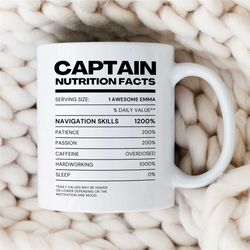 personalized captain nutrition facts mug, custom gift for sailors, sea lover, husband appreciation, boyfriend, men, ship