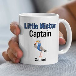 custom 'little mister captain' mug, personalized gift for sailors, sea lover, seagull, husband appreciation, boyfriend,