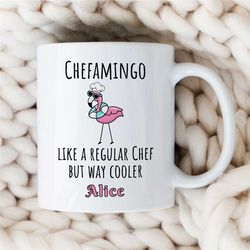 personalized 'chefamingo' mug, custom gift for cook, flamingo portmanteau, gastronomy appreciation, culinary school grad