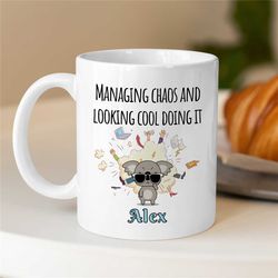 personalized 'chaos koala' manager mug, custom gift for boss, coworker birthday, job appreciation, work office decor, pr