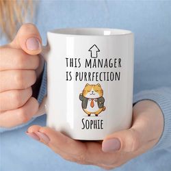 personalized manager purrfection mug, cat motif, custom gift for boss, coworker birthday, job appreciation, work office
