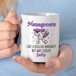 custom unicorn manager mug, 'managecorn', personalized gift for boss, coworker birthday, job appreciation, work office d