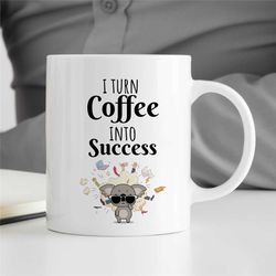 i turn coffee into success, manager mug, koala, gift for boss, coworker birthday, job appreciation, work office decor, p