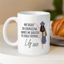 custom counselor graduation mug, personalized gift for therapist, bcba birthday, cbt work, aba, family therapy appreciat