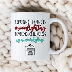 moonlighting joke mug, gift for gearhead, car lover dad, motorbike & automotive mechanic, birthday, for him, anniversary