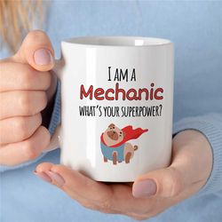 mechanics superpower mug, hero dog gift for gearhead, car lover dad, motorbike & automotive mechanic, birthday, for him/
