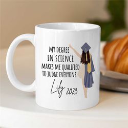 custom science graduation gift, personalized mug for chemistry professors, doctoral advisor, women, judge everyone, sarc