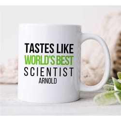 personalized 'world's best scientist' mug, custom gift for chemistry professor, doctoral advisor, research & development