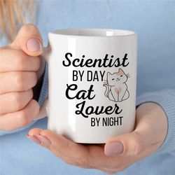 scientist by day - cat lover by night, mug for chemistry professor, doctoral advisor, research & development, for men an