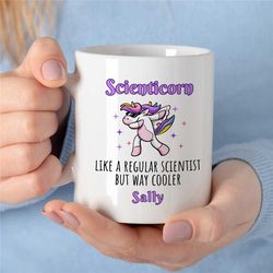 personalized 'scienticorn' mug, custom unicorn gift for chemistry professor, doctoral advisor, research & development, f