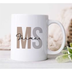 personalized initials, farmer mug, custom gift for agronomists, gray, brown, nature lover, garden owner, employee apprec